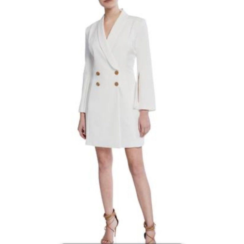 Alexia Admor Coat Dress White Double Breast Size 2 XS New 6406 Split Sleeve